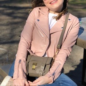 Pink Bershka Faux Leather Biker Jacket